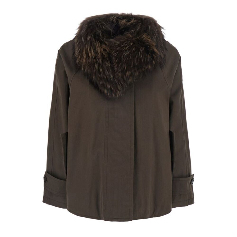 Artico Women Brown Parka With Fur Collar And Belt Cuffs In Cotton For Women